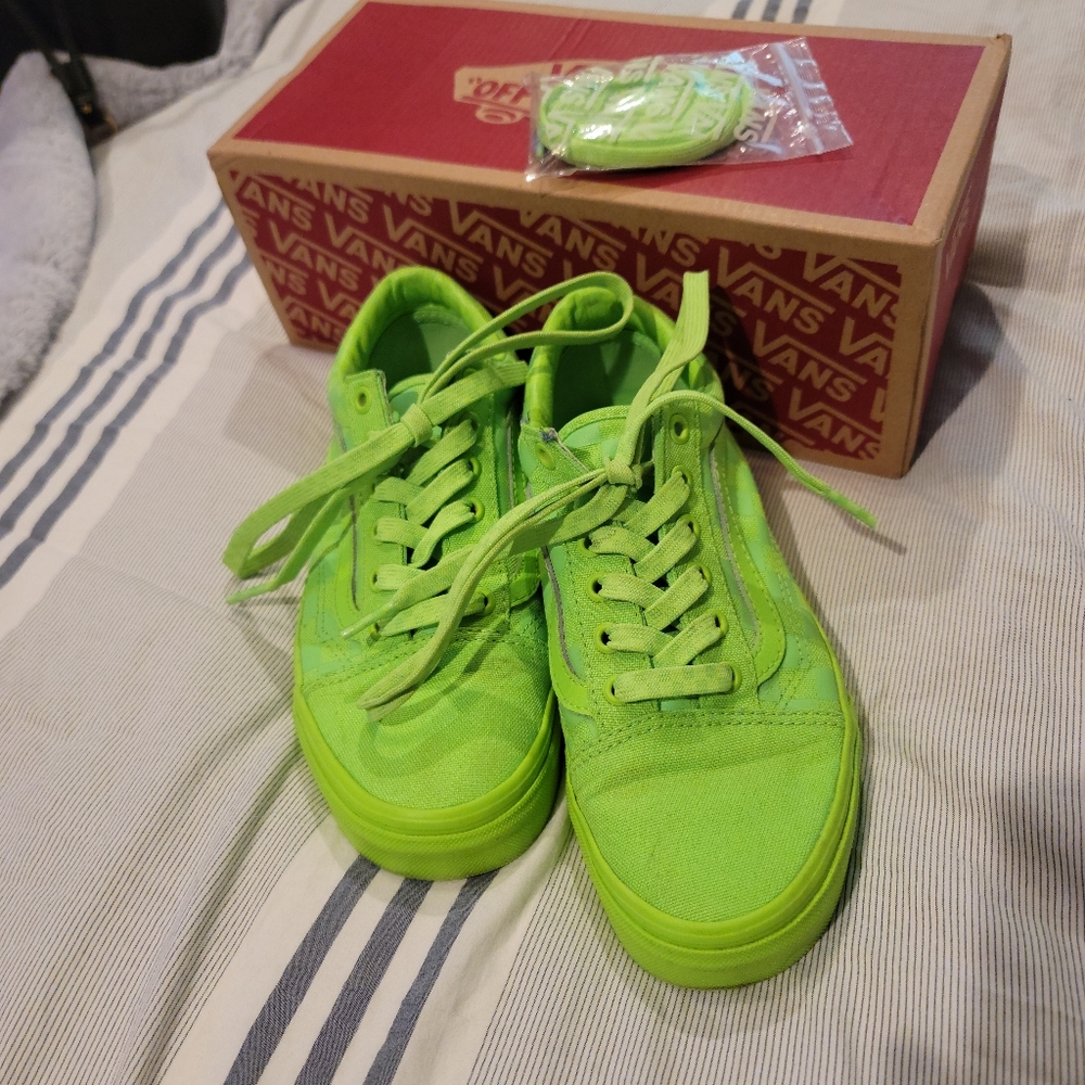 Neon green checkered Vans